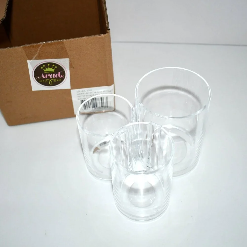 ARAD Clear Acrylic Cotton Ball & Swab Storage Set with Bamboo Lid NWT